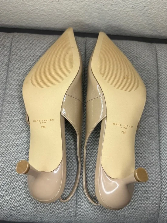 Marc Fisher Neutral Slingback Pointed Kitten Heels, Size 7 - Picture 13 of 16